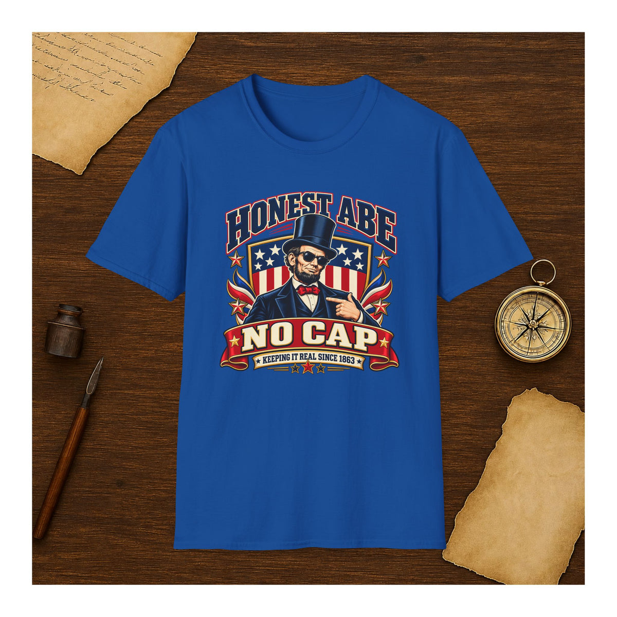 Honest Abe No Cap Shirt, Funny Abraham Lincoln Sunglasses Tee, Retro Patriotic 4th of July T-Shirt