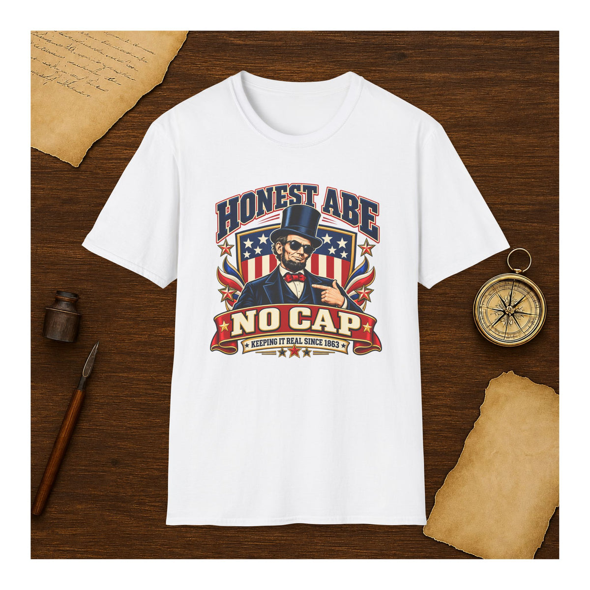 Honest Abe No Cap Shirt, Funny Abraham Lincoln Sunglasses Tee, Retro Patriotic 4th of July T-Shirt