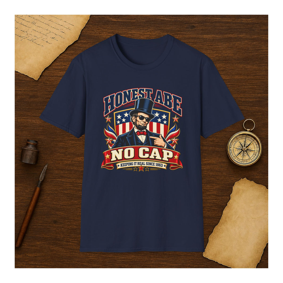 Honest Abe No Cap Shirt, Funny Abraham Lincoln Sunglasses Tee, Retro Patriotic 4th of July T-Shirt