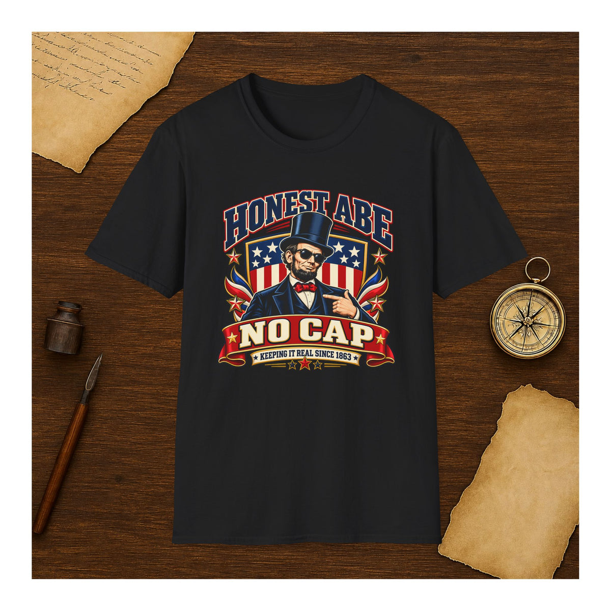 Honest Abe No Cap Shirt, Funny Abraham Lincoln Sunglasses Tee, Retro Patriotic 4th of July T-Shirt