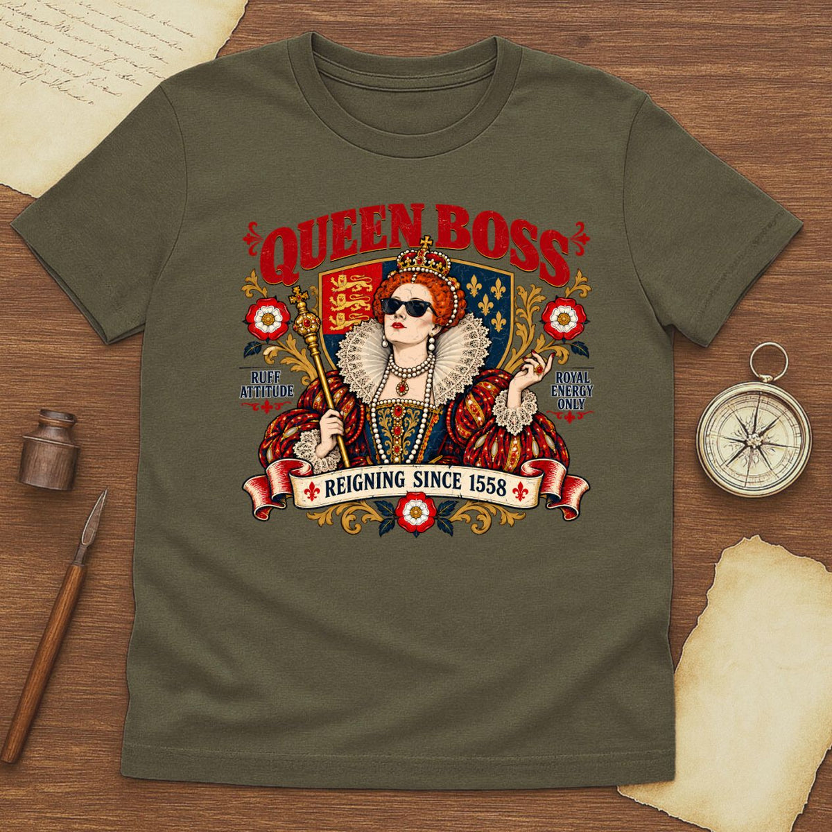 Queen Boss Elizabeth I Graphic Tee, Tudor Queen in Sunglasses