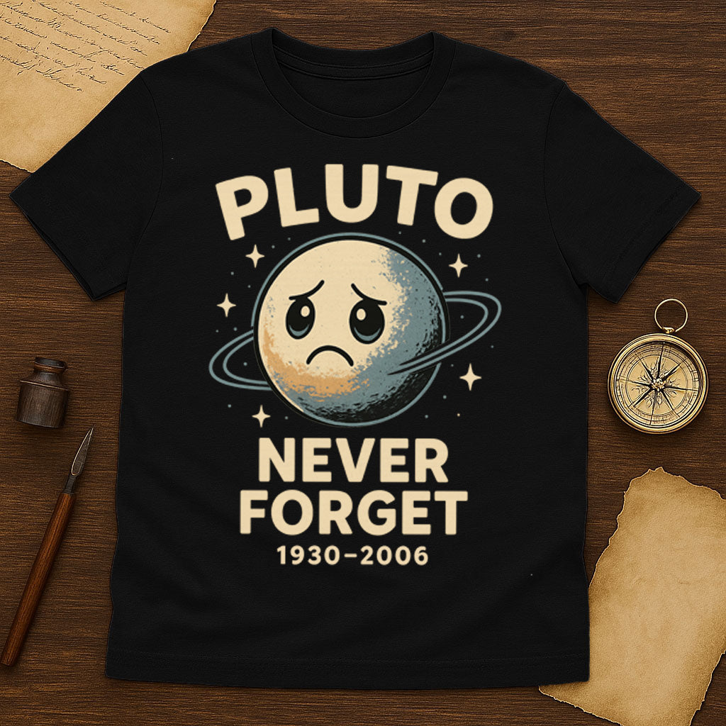 Pluto Never Forget T-Shirt Mockup Black