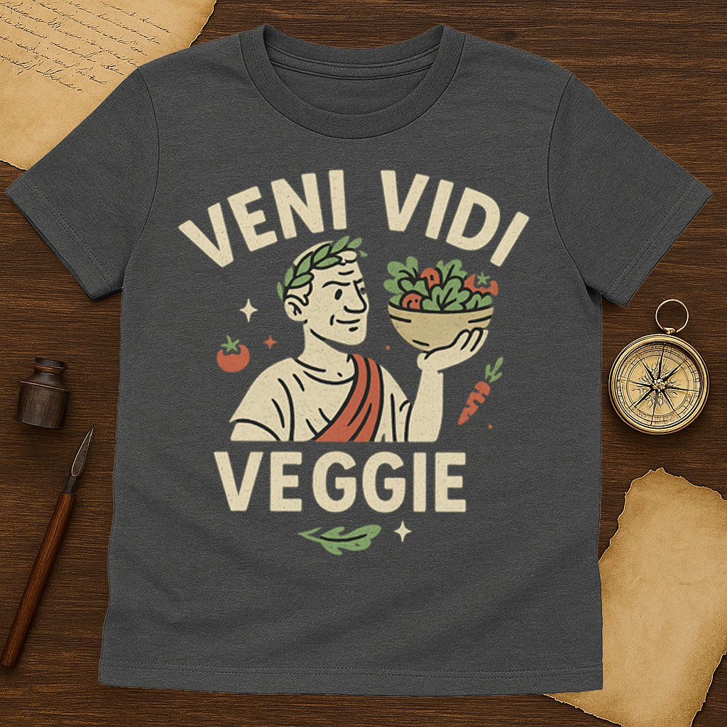 Veni Vidi Veggie T-Shirt Mockup Dark Heather