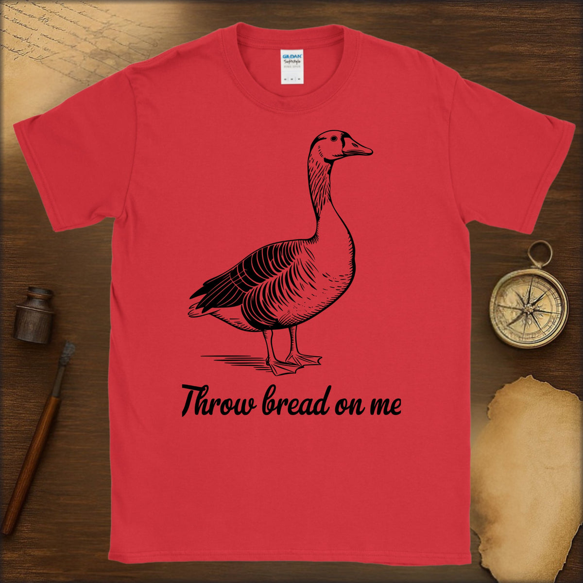 Goose Illustration T‑Shirt — "Throw Bread on Me" Cute Vintage Wildlife Tee - History Shirt Club