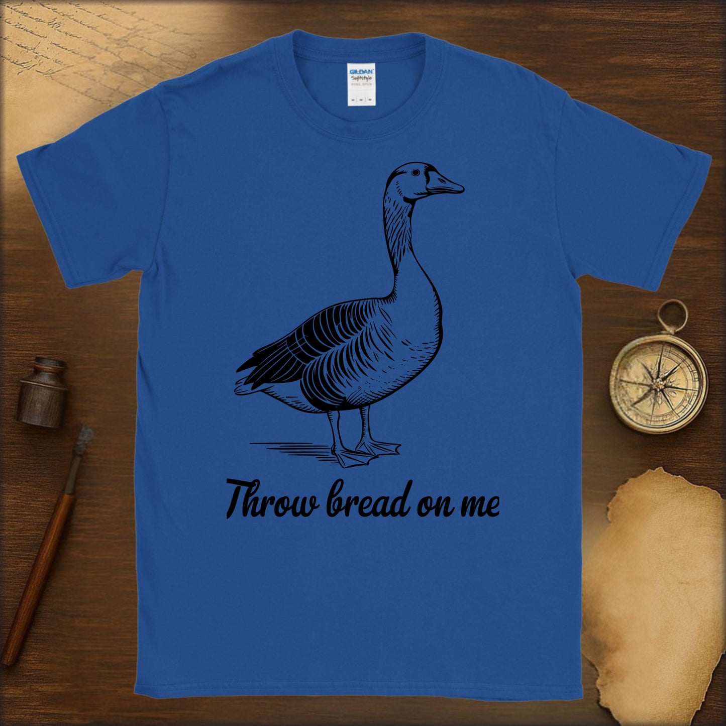 Goose Illustration T‑Shirt — "Throw Bread on Me" Cute Vintage Wildlife Tee - History Shirt Club
