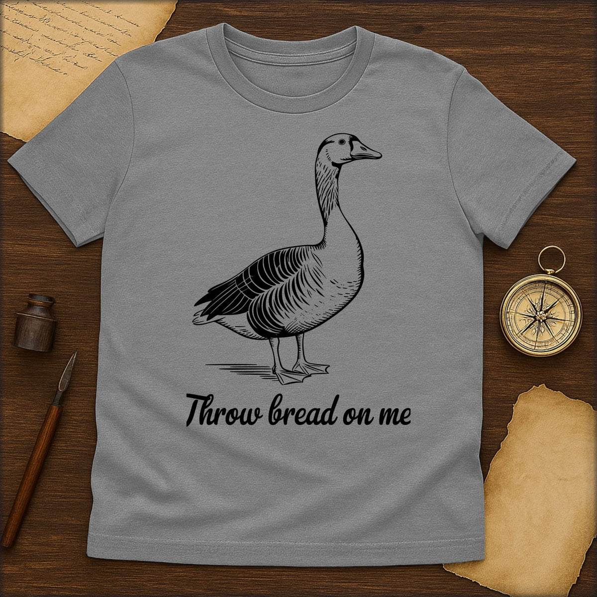 Goose Illustration T‑Shirt — "Throw Bread on Me" Cute Vintage Wildlife Tee - History Shirt Club