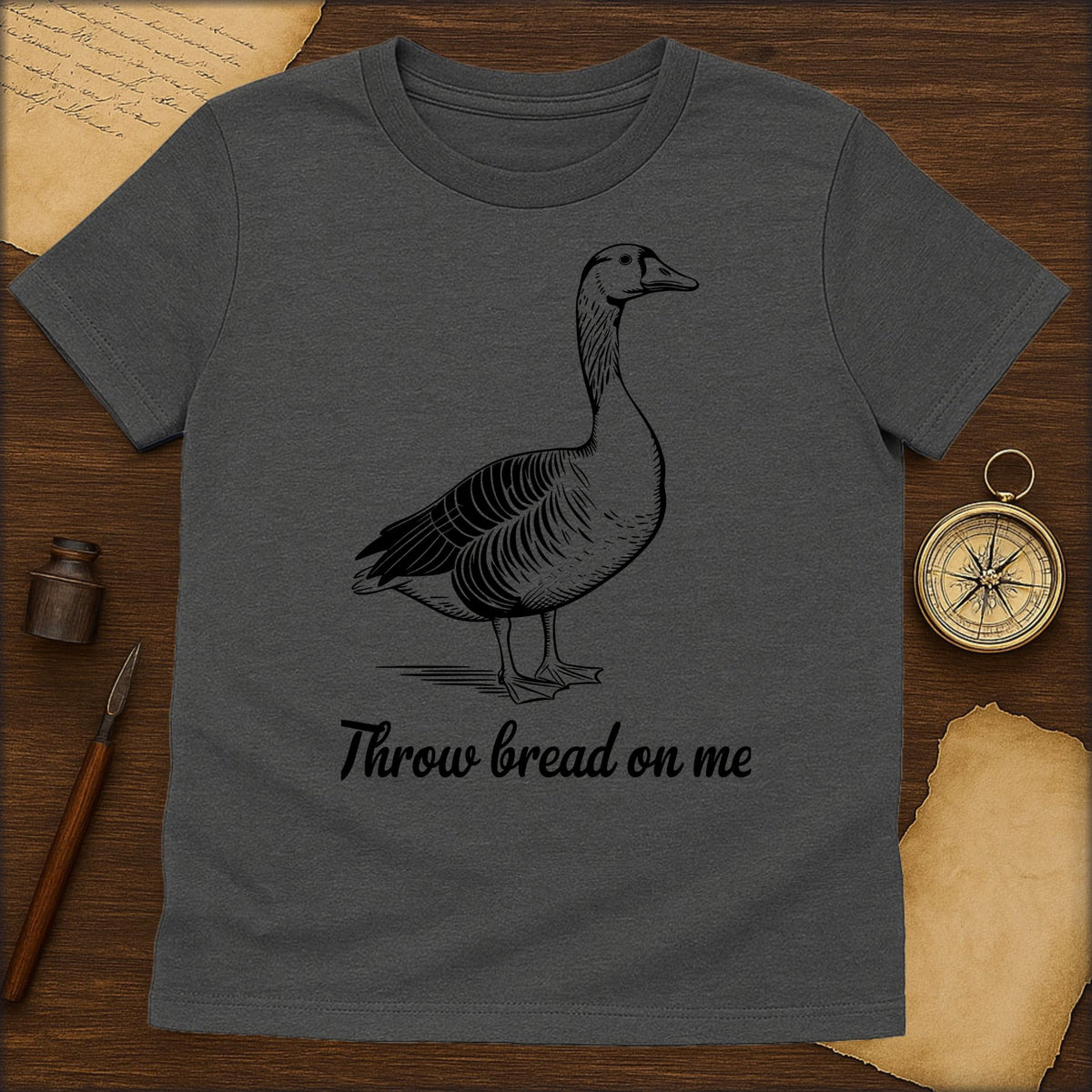 Goose Illustration T‑Shirt — "Throw Bread on Me" Cute Vintage Wildlife Tee - History Shirt Club
