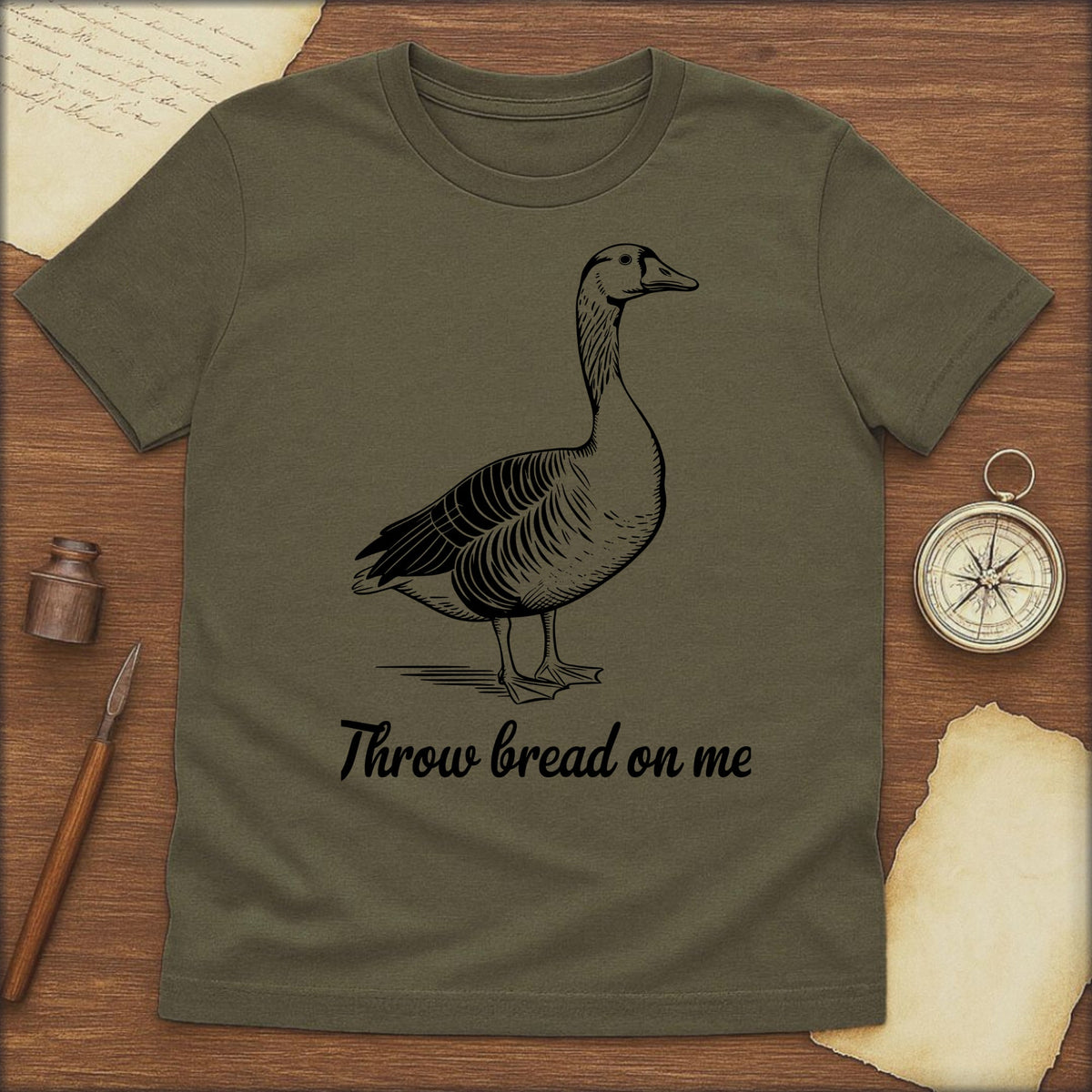 Goose Illustration T‑Shirt — "Throw Bread on Me" Cute Vintage Wildlife Tee - History Shirt Club