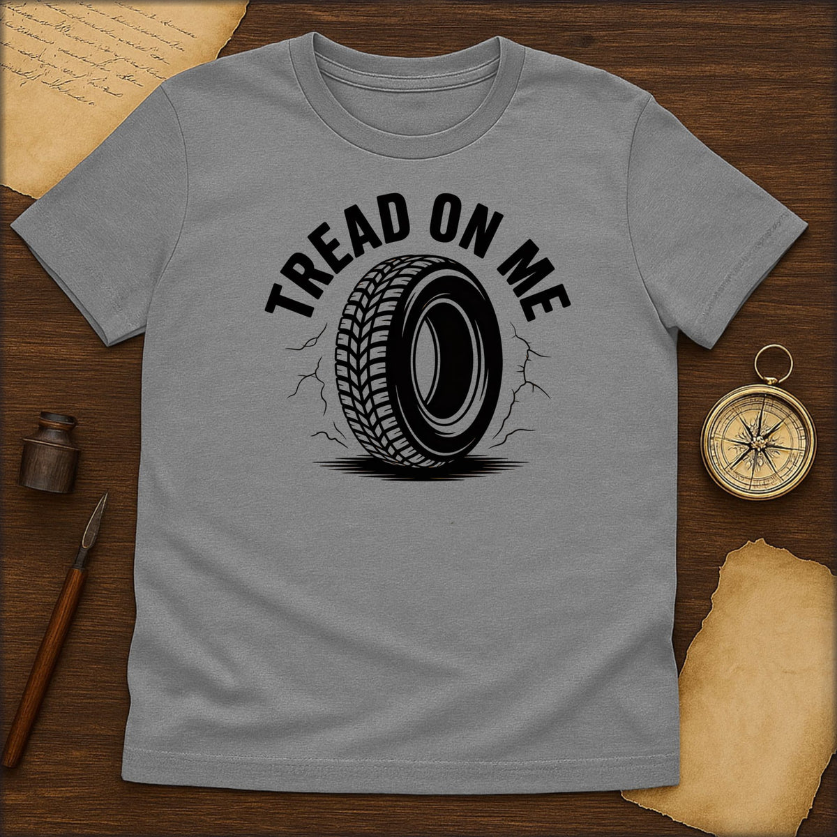 Tread On Me Tire T‑Shirt — Vintage Auto Rebel Graphic Tee - History Shirt Club