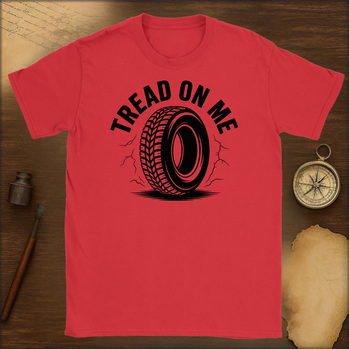 Tread On Me Tire T‑Shirt — Vintage Auto Rebel Graphic Tee - History Shirt Club