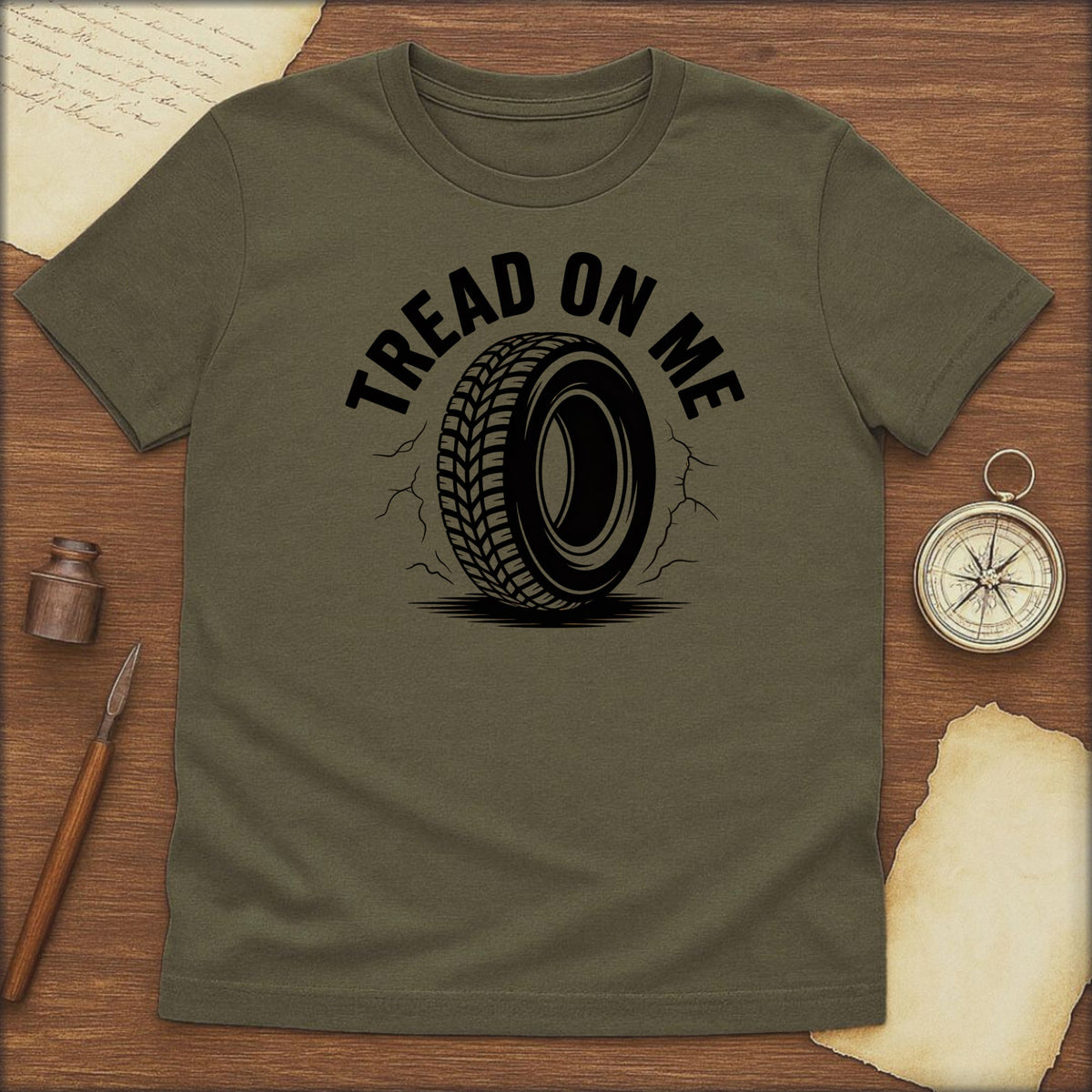 Tread On Me Tire T‑Shirt — Vintage Auto Rebel Graphic Tee - History Shirt Club