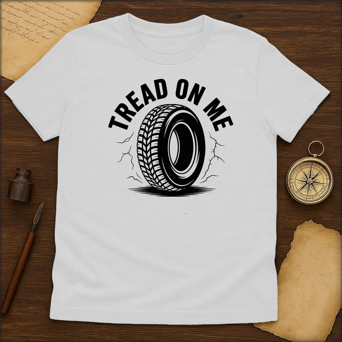 Tread On Me Tire T‑Shirt — Vintage Auto Rebel Graphic Tee - History Shirt Club