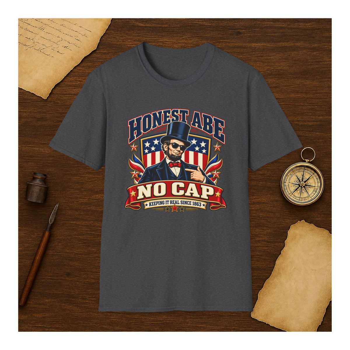 Honest Abe No Cap Shirt, Funny Abraham Lincoln Sunglasses Tee, Retro Patriotic 4th of July T-Shirt