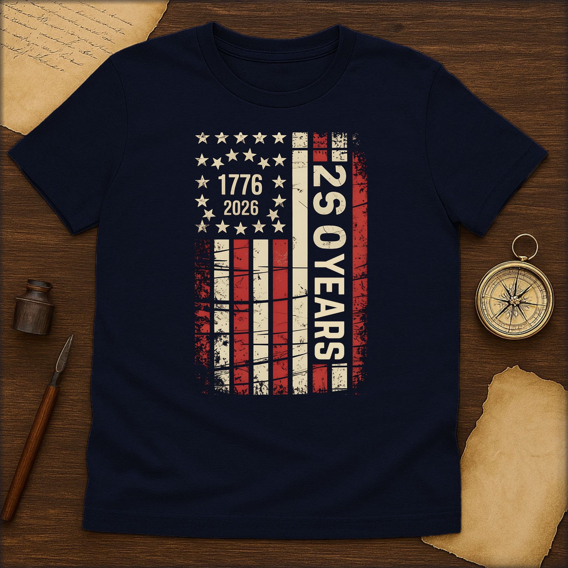 1776–2026 250 Years USA Flag T-Shirt — Bicentennial Anniversary Patriotic Tee - History Shirt Club
