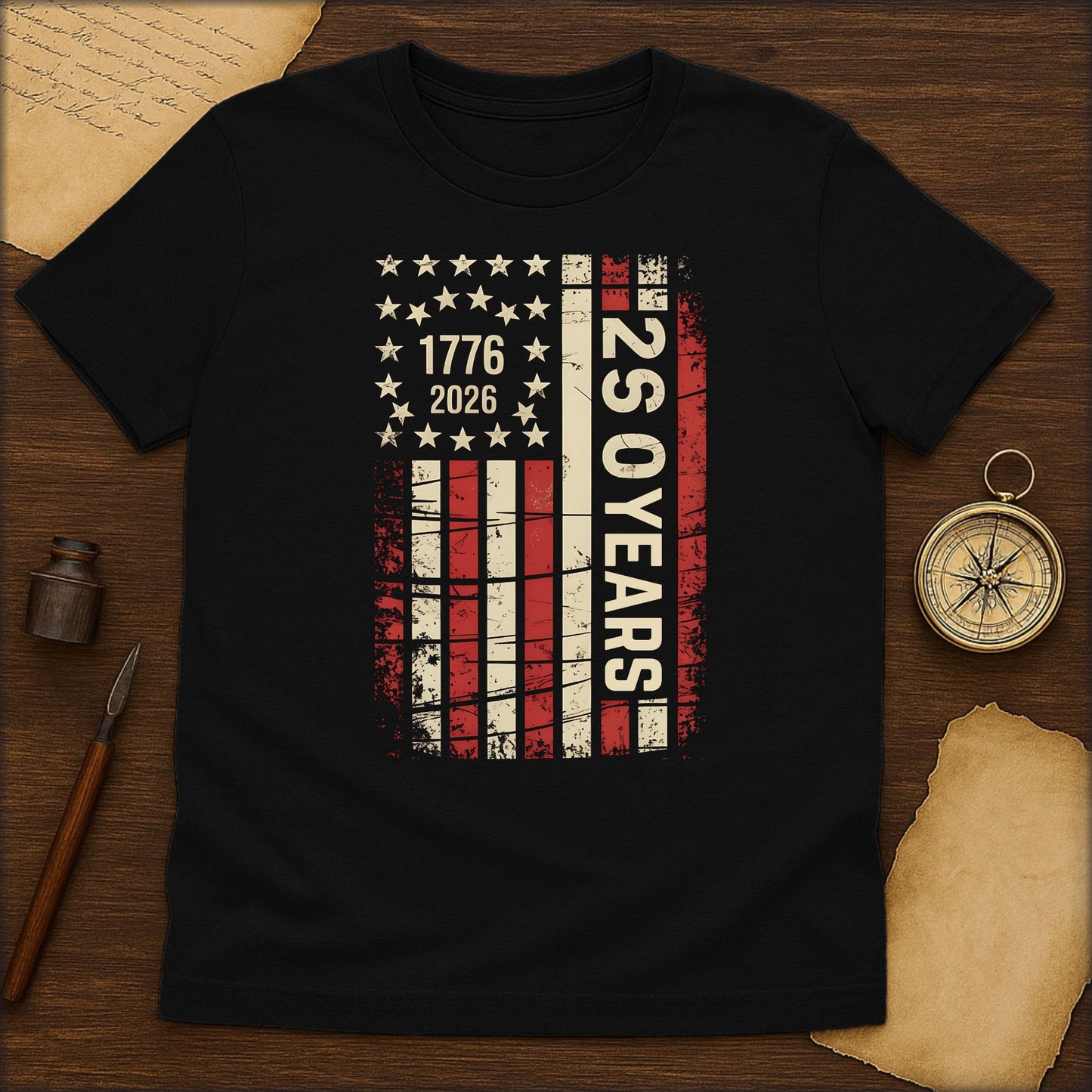 1776–2026 250 Years USA Flag T-Shirt — Bicentennial Anniversary Patriotic Tee - History Shirt Club