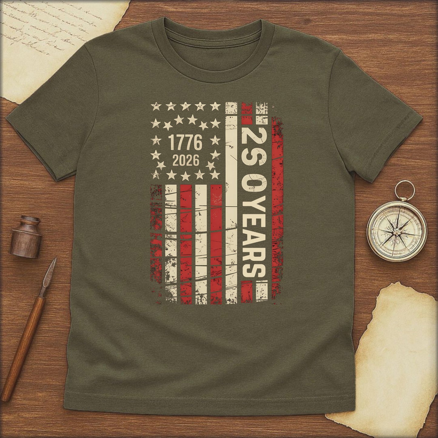 1776–2026 250 Years USA Flag T-Shirt — Bicentennial Anniversary Patriotic Tee - History Shirt Club