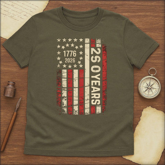 1776–2026 250 Years USA Flag T-Shirt — Bicentennial Anniversary Patriotic Tee - History Shirt Club