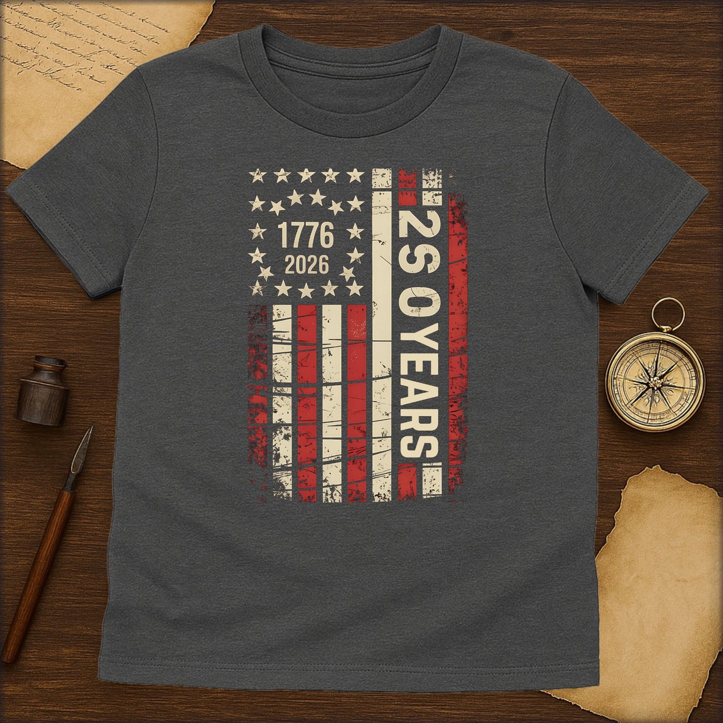 1776–2026 250 Years USA Flag T-Shirt — Bicentennial Anniversary Patriotic Tee - History Shirt Club
