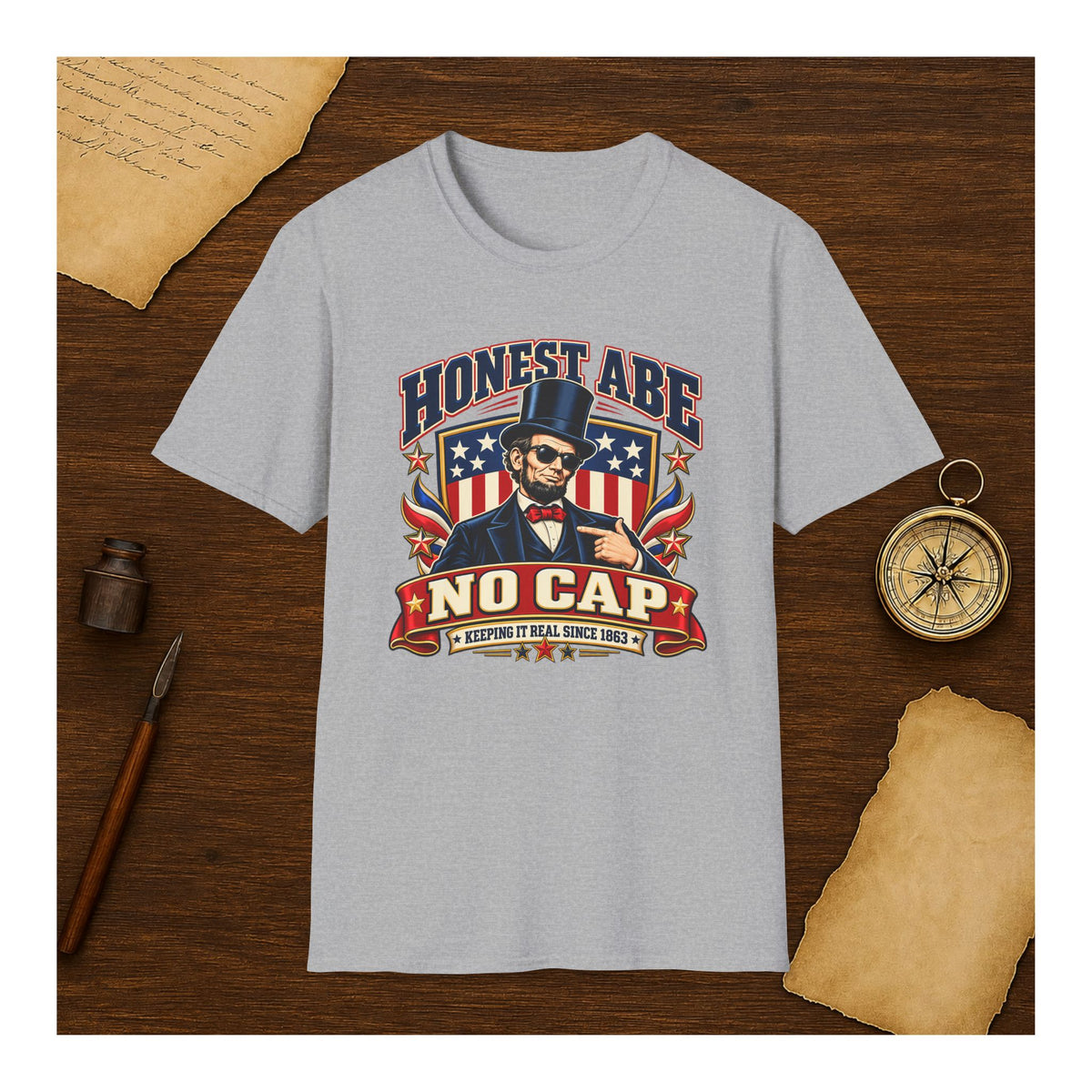 Honest Abe No Cap Shirt, Funny Abraham Lincoln Sunglasses Tee, Retro Patriotic 4th of July T-Shirt