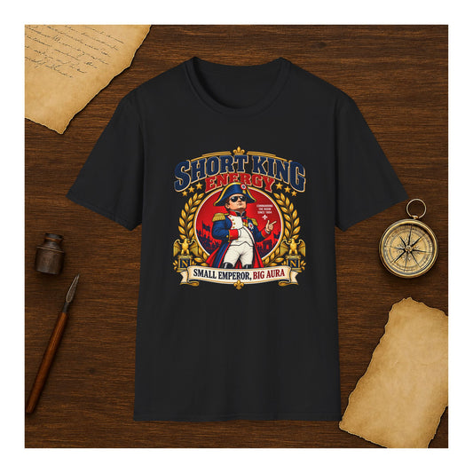 Short King Energy Napoleon T-Shirt, Funny Small Emperor Big Aura Tee, Humorous Napoleon Bonaparte Graphic Shirt