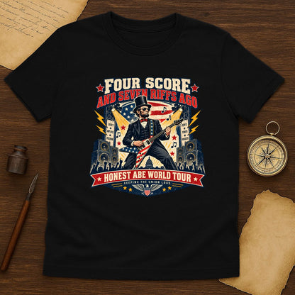 Abraham Lincoln Rock Guitar Tee - Patriotic American Flag Concert Shirt