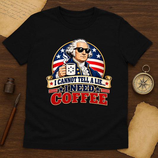 Funny Founding Father Coffee T-Shirt, I Cannot Tell a Lie I Need Coffee Patriotic Tee for Adults