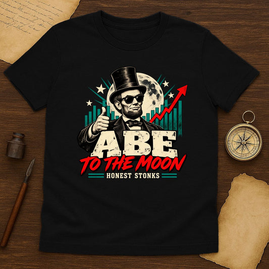 Funny Abe Lincoln to the Moon T-Shirt | Retro Crypto Market Graphic Tee