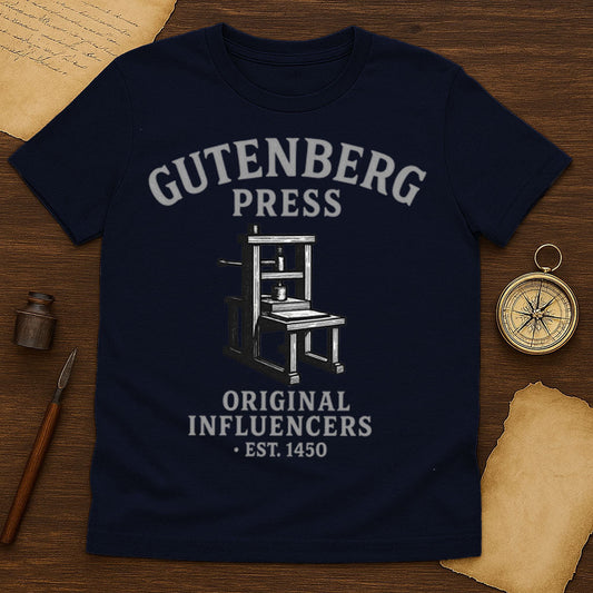 Gutenberg Press T-Shirt Mockup Navy