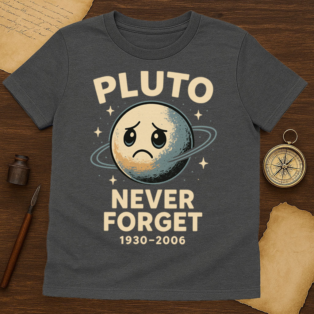 Pluto Never Forget T-Shirt Mockup Dark Heather