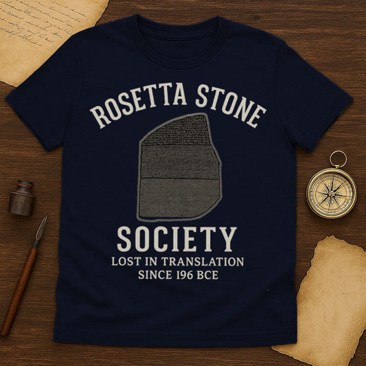 Rosetta Stone Society T-Shirt Mockup Navy