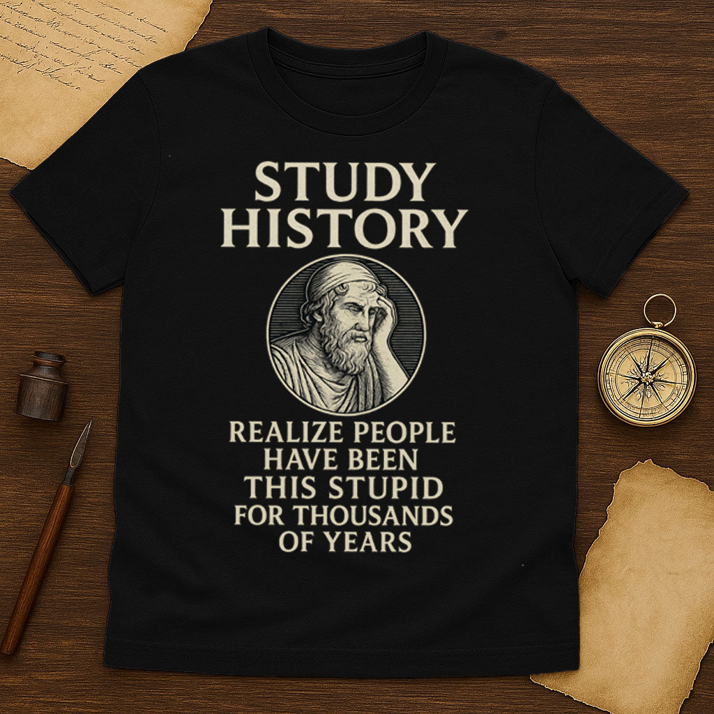 Study History Stupid  T-Shirt Mockup Black