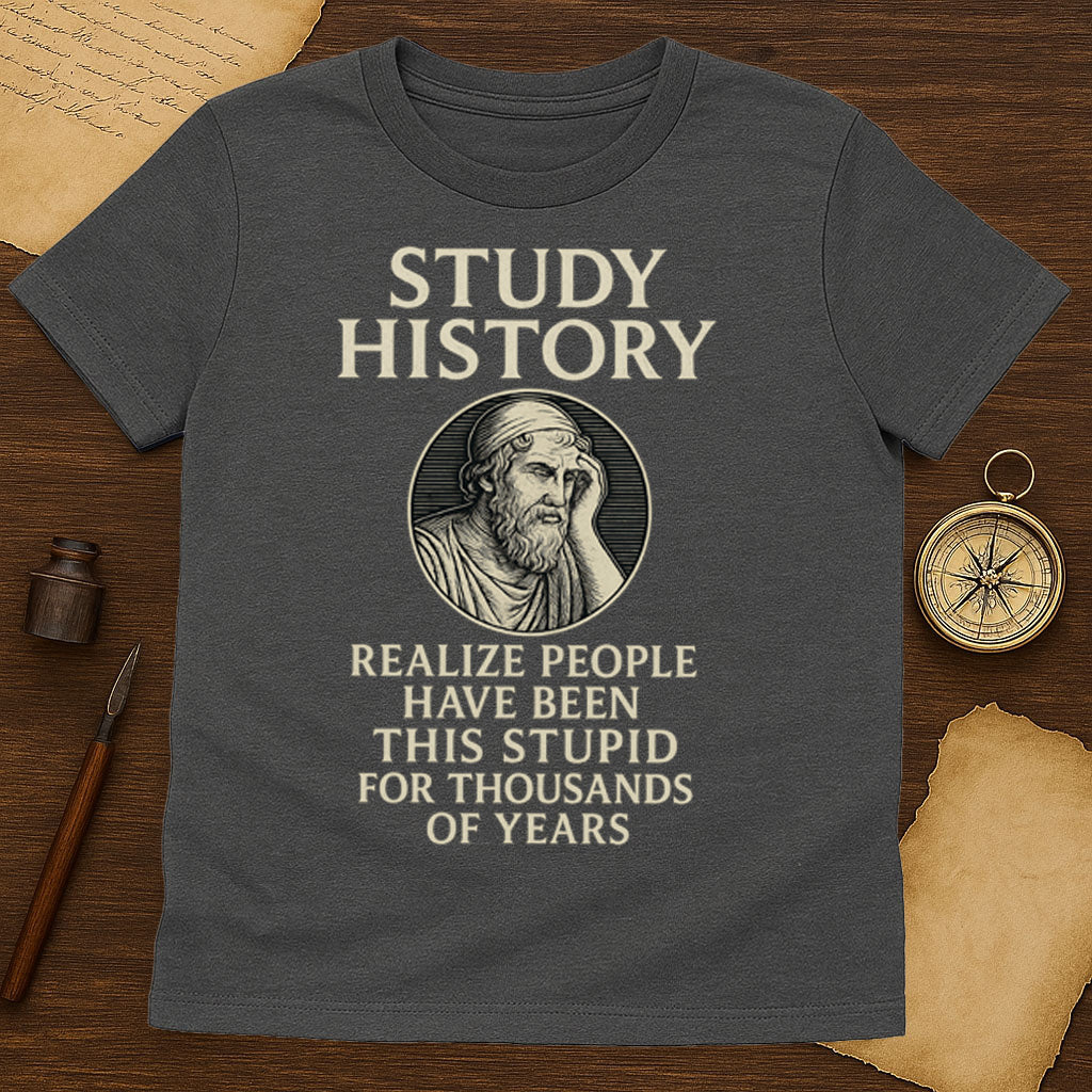 Study History Stupid  T-Shirt Mockup Dark Heather