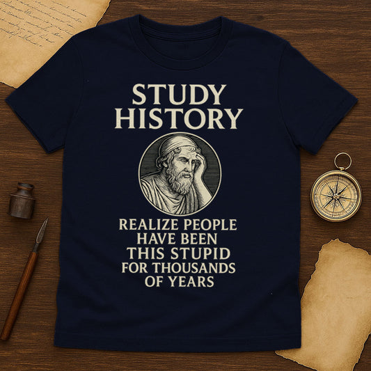 Study History Stupid  T-Shirt Mockup Navy