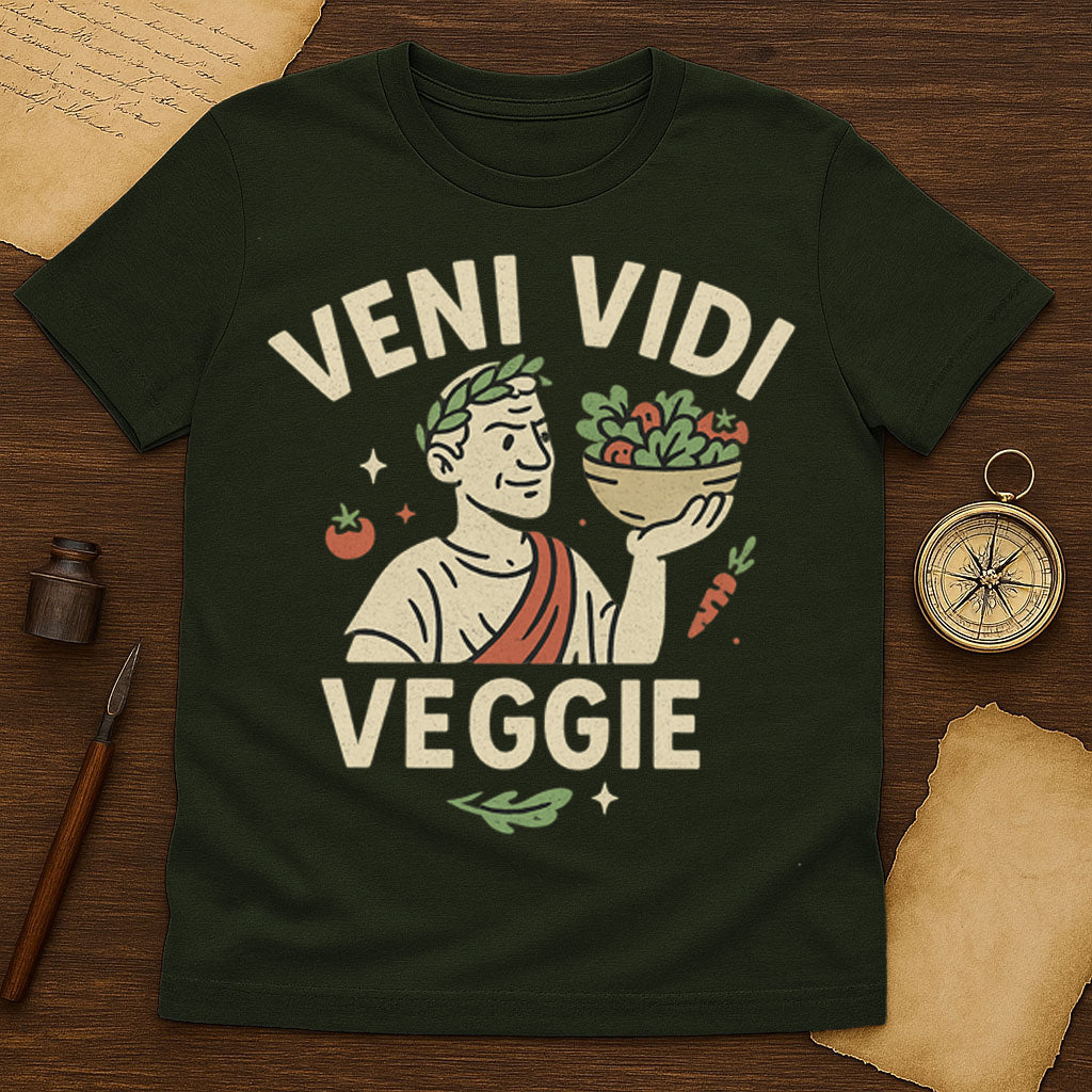 Veni Vidi Veggie T-Shirt Mockup Military Green