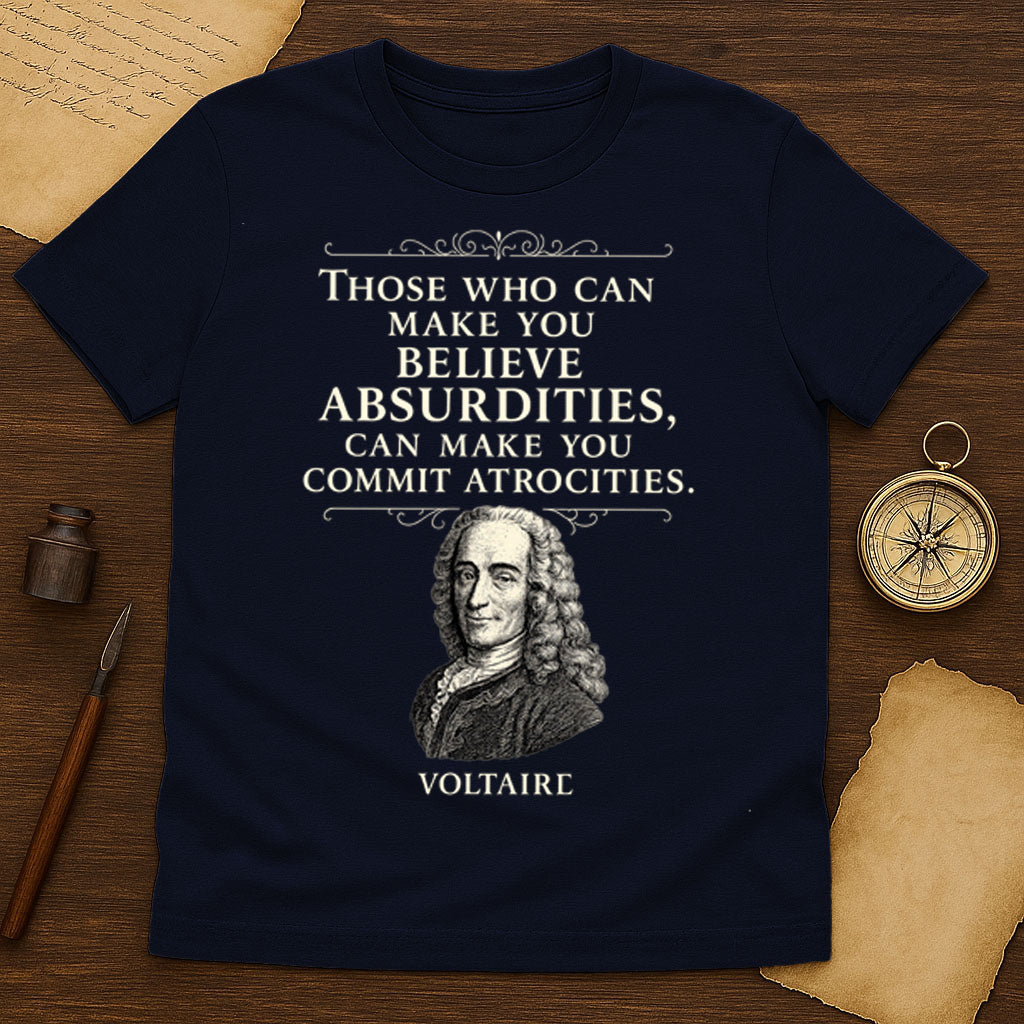 Voltaire Quote T-Shirt Mockup Navy