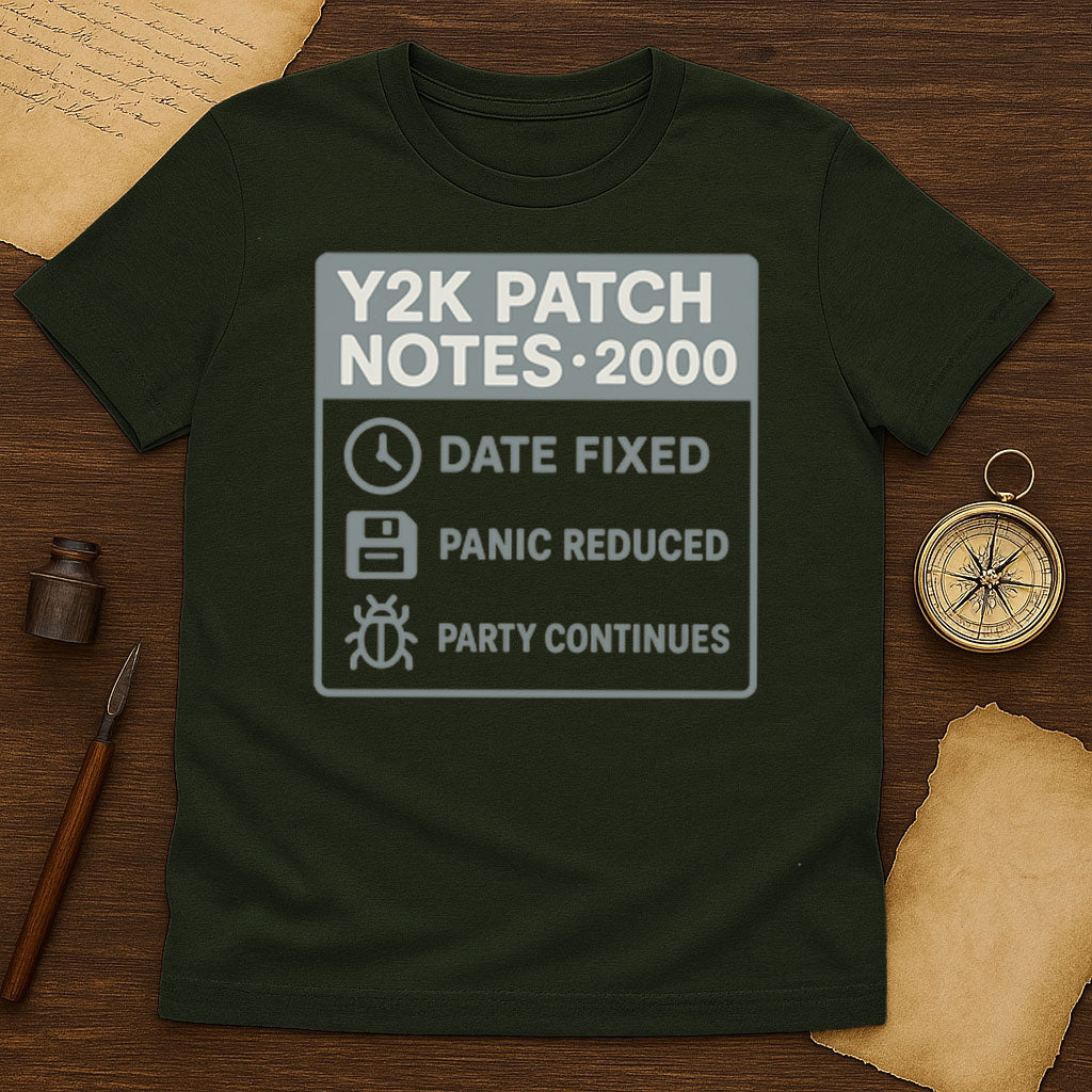 Y2K Patch Notes T-Shirt Mockup White