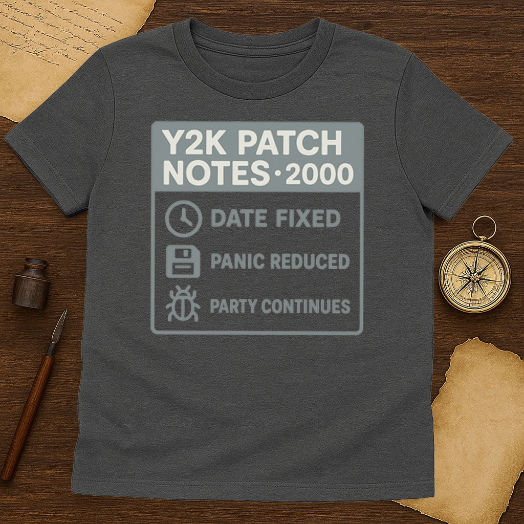 Y2K Patch Notes T-Shirt Mockup Black