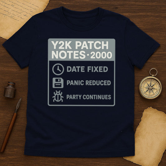 Y2K Patch Notes T-Shirt Mockup Navy