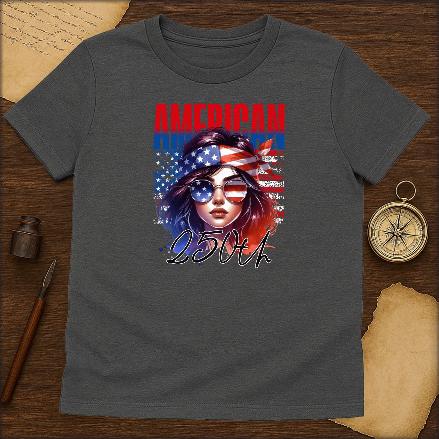 American Badass T-Shirt — Patriotic Woman Flag Graphic Tee - History Shirt Club