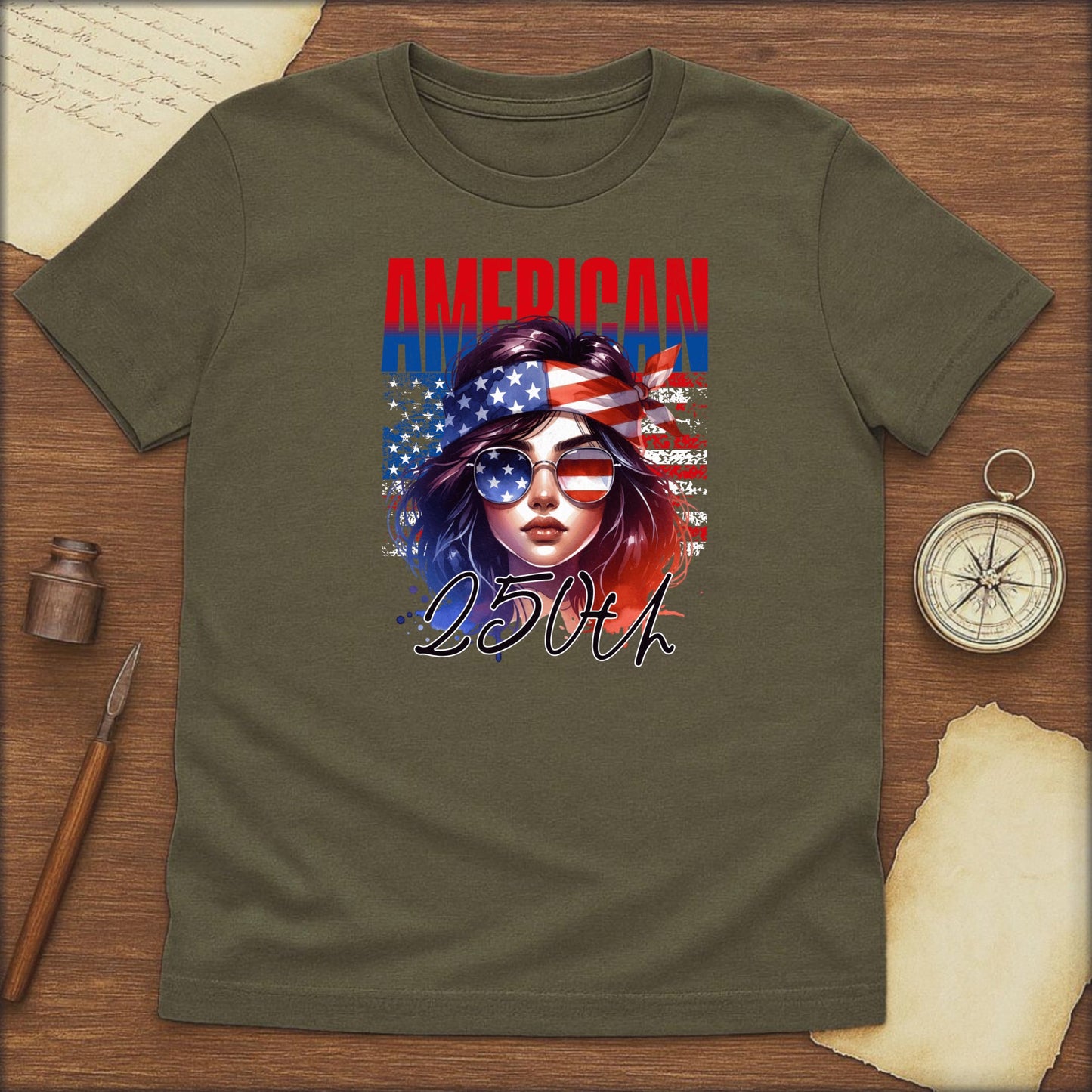 American Badass T-Shirt — Patriotic Woman Flag Graphic Tee - History Shirt Club