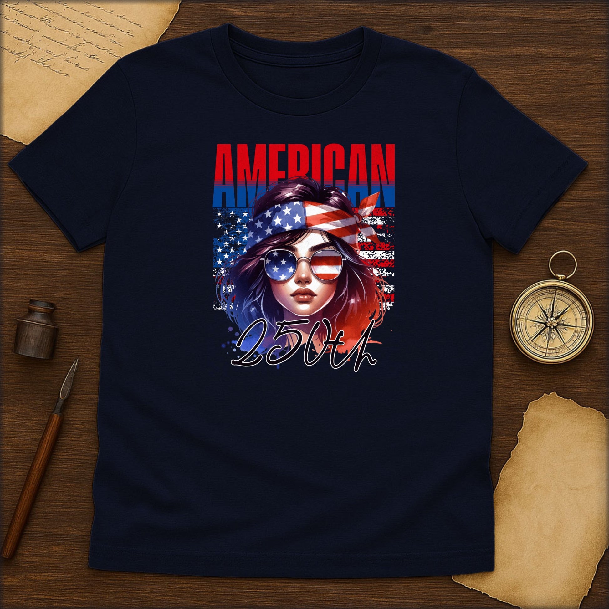 American Badass T-Shirt — Patriotic Woman Flag Graphic Tee - History Shirt Club