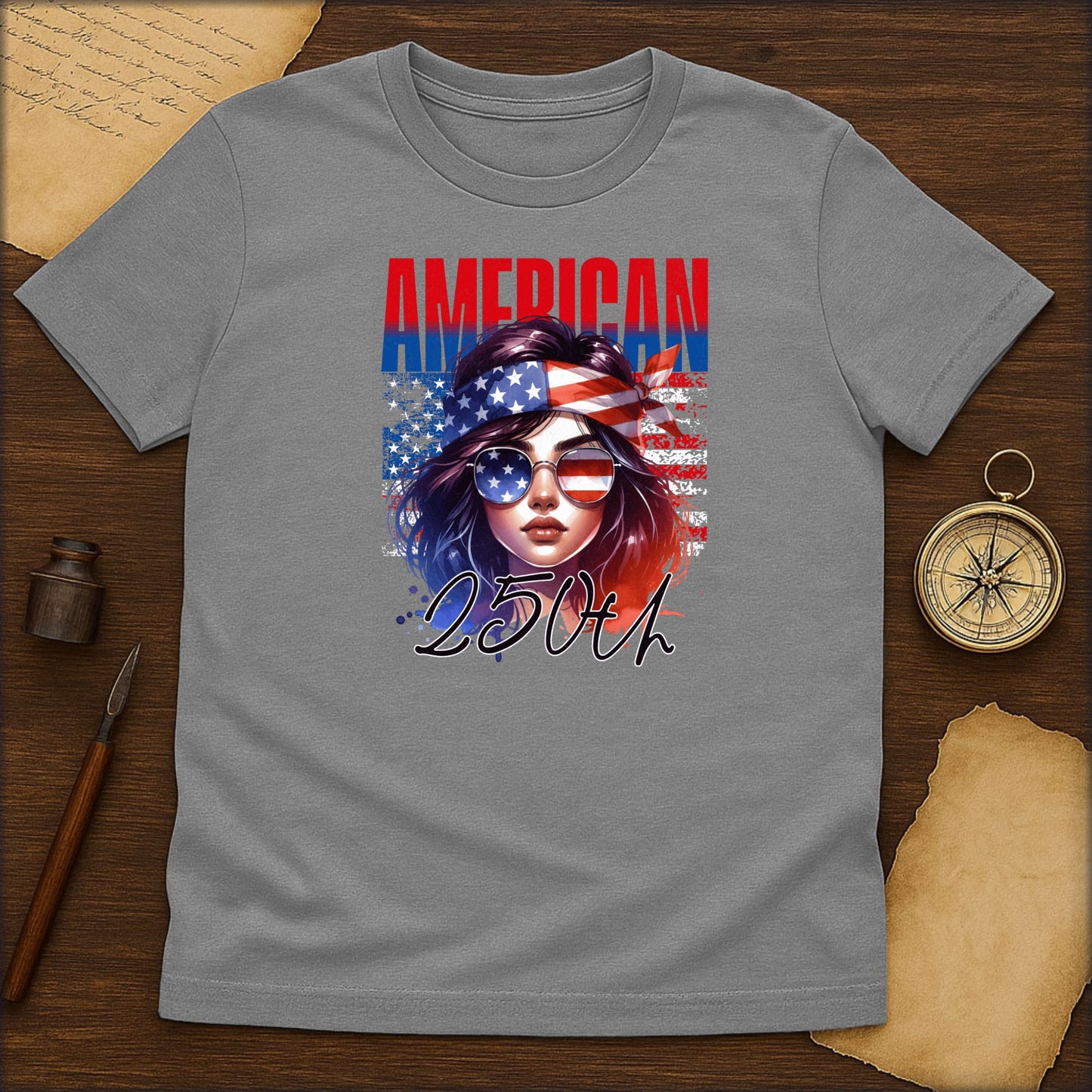American Badass T-Shirt — Patriotic Woman Flag Graphic Tee - History Shirt Club