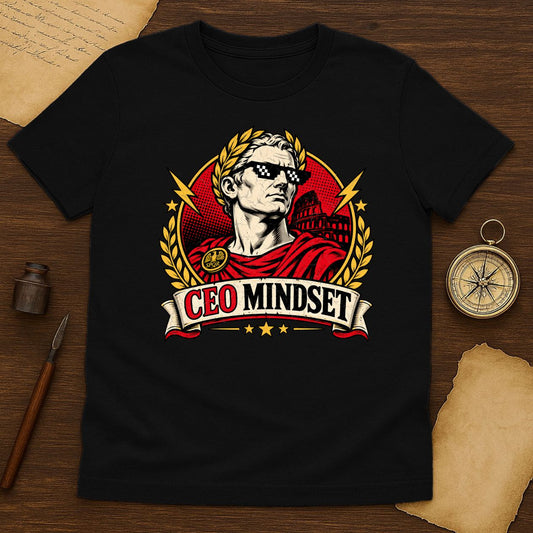 CEO Mindset Roman Emperor Tee: Julius Caesar Pixel Sunglasses Shirt for Hustlers - History Shirt Club