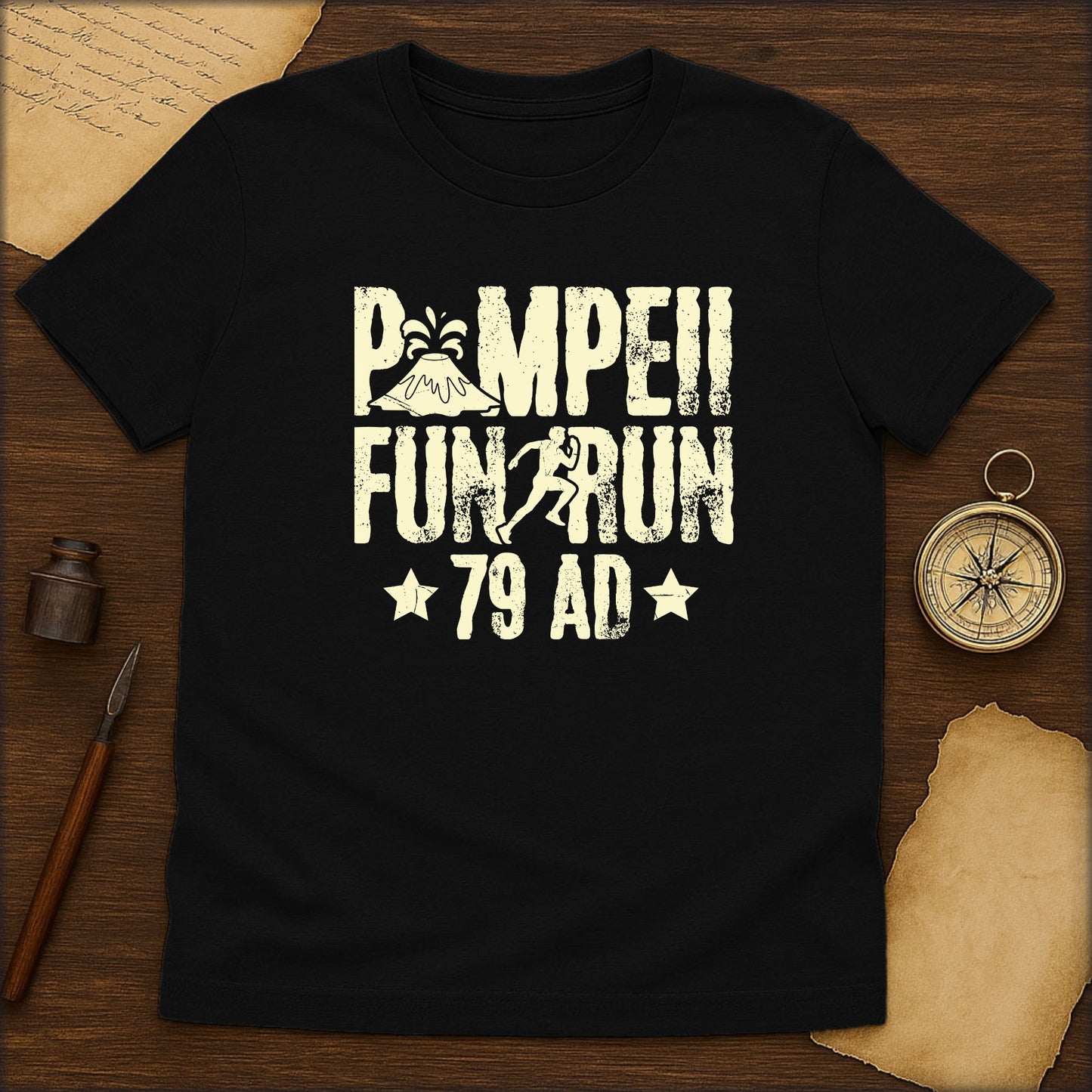 T-Shirt — "Pompeii Fun Run 79 AD" Vintage Volcano Graphic - History Shirt Club