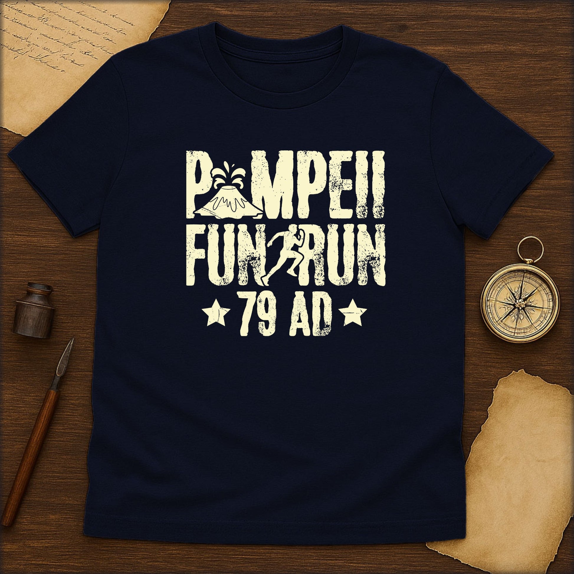 T-Shirt — "Pompeii Fun Run 79 AD" Vintage Volcano Graphic - History Shirt Club
