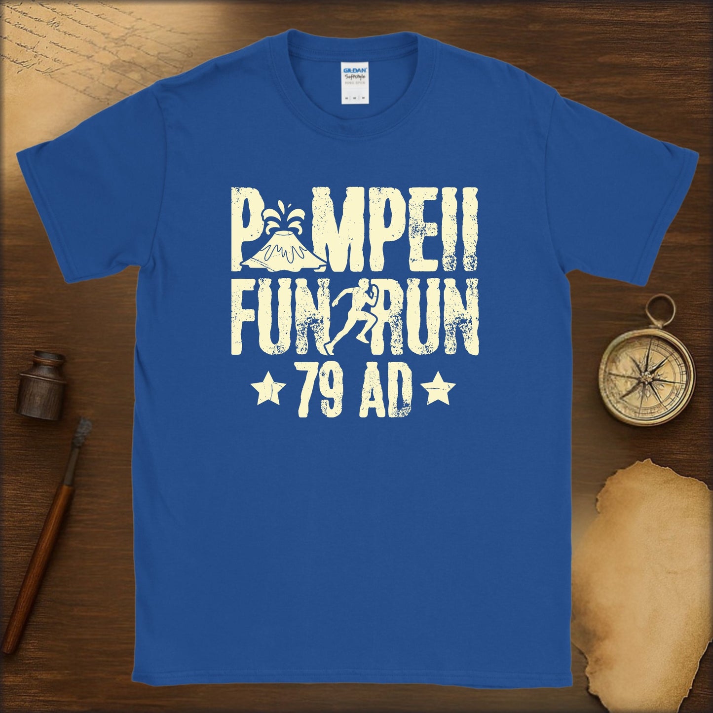 T-Shirt — "Pompeii Fun Run 79 AD" Vintage Volcano Graphic - History Shirt Club