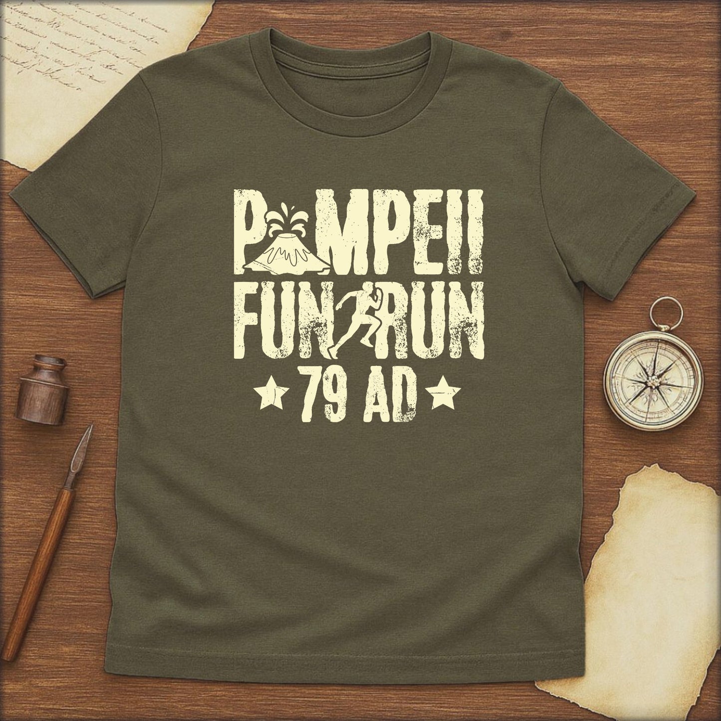 T-Shirt — "Pompeii Fun Run 79 AD" Vintage Volcano Graphic - History Shirt Club
