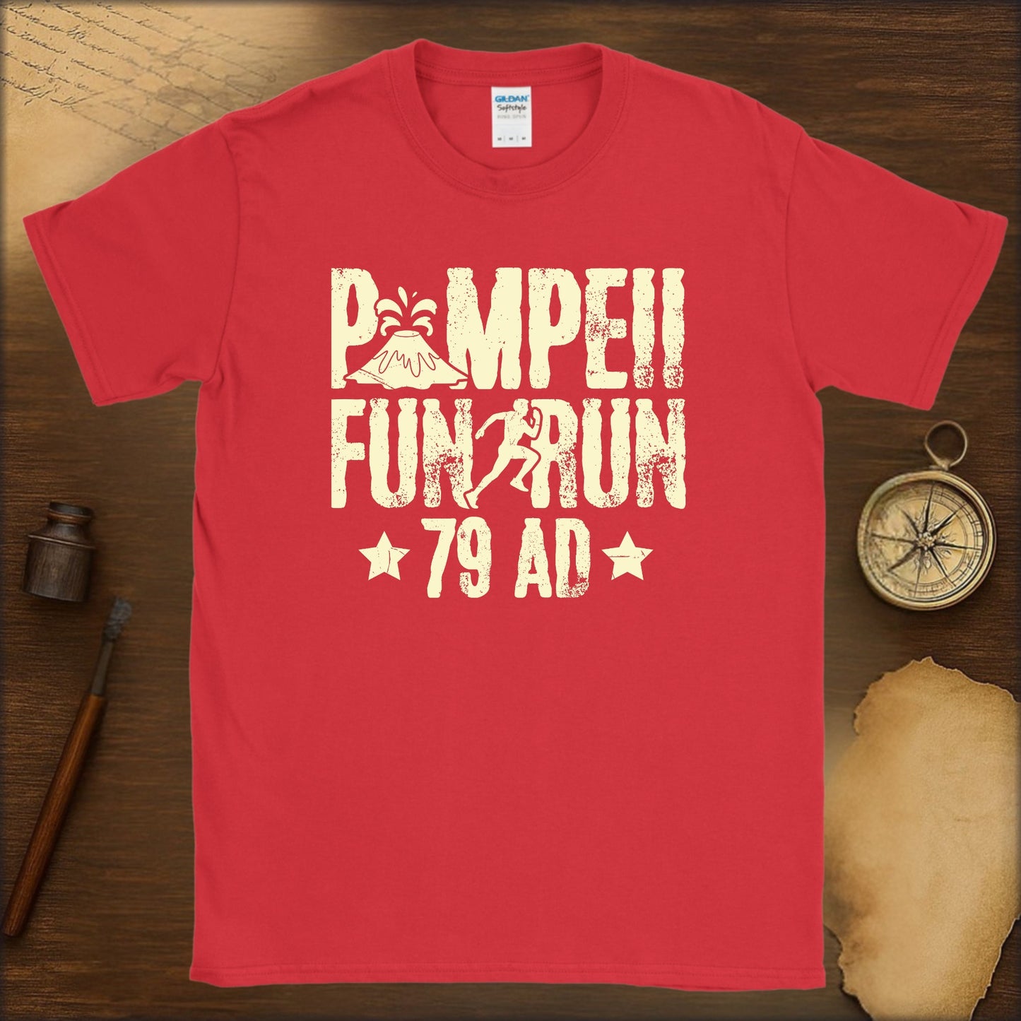 T-Shirt — "Pompeii Fun Run 79 AD" Vintage Volcano Graphic - History Shirt Club